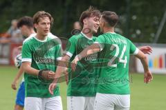 Testspiel - Bezirksliga - Saison 2025/26 - FC Gerolfing - SpVgg Joshofen Bergheim - Der 1:1 Ausgleichstreffer durch David Simm grün Gerolfing - jubel -Donat Bashota grün Gerolfing - Foto: Meyer Jürgen