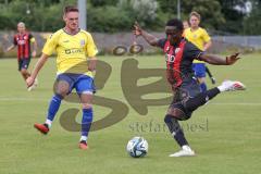 Bayernliga Nord - Saison 2024/25 - Freundschaftsspiel - FC Ingolstadt 04 II - FC Pipinsried - Jason Osei Tutu (Nr.11 - FCI U21) - Mario Götzendörfer gelb Pipinsried  - Foto: Meyer Jürgen