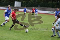 Kreisklasse -  Saison 2023/2024 - DJK Ingolstadt - FC Tegernbach - Christoph Ratberger rot Tegernbach - Sebastian Huber Torwart DJK Ingolstadt - Foto: Meyer Jürgen