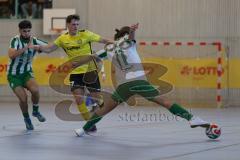 Lotto Bayern Hallencup - Saison 2024/25 - SV Manching - FC Hitzhofen/Oberzell- Daniel Schweiger grün Manching - Tobias Dietze gelb Hitzhofen - Foto: Meyer Jürgen