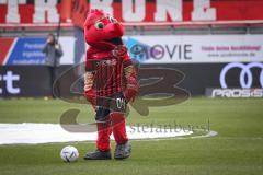 3. Liga; FC Ingolstadt 04 - VfL Osnabrück; Maskottchen Schanzi mit Ball