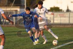 Bayernliga Nord - Saison 2025/26 - FC Ingolstadt 04 II - Würzburger FV - Mussa Tasim Nr.27 - FC Ingolstadt II) - Steffen Krautschneider blau Würzburg links - Foto: Meyer Jürgen
