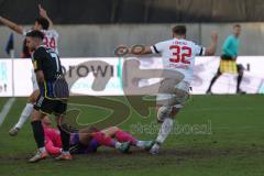 2024_1_27 - 3. Liga - Saison 2023/24 - 1. FC Saarbrücken - FC Ingolstadt 04 -  - Der 0:2 Führungstreffer durch Lukas Fröde (Nr.34 - FC Ingolstadt 04) -  jubel - Calogero Rizzuto (Nr.7 - 1. FC Saarbrücken)  Torwart  Tim Schreiber (Nr.1 - 1. FC Saarbrücken)