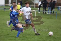 Kreisliga - Saison 2022/2023 - Sv Hundszell - TSV Ober/Unterhaunstadt - Simon Bellinghausen blau Oberh.stadt - Matthias Weinzierl weiss Hundszell - Foto: Meyer Jürgen
