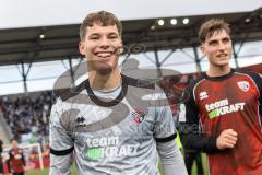 3. Liga; FC Ingolstadt 04 - MSV Duisburg; Sieg Jubel Freude nach dem Spiel Torwart David Klein (47, FCI) Elias Decker (4, FCI)
