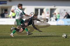 Landesliga - Saison 2025/26 - SV Manching - TSV Schwabmünchen - Sebastian Graßl (Nr.10 - SV Manching) - Zeche Fabio TW Schwabmünchen - Foto: Meyer Jürgen
