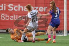 2. Bundesliga Frauen - Saison 2025/26 - FC Ingolstadt 04 Frauen - FSV Mainz - Torwart Anna-Lena Daum (Nr.22 - FC Ingolstadt Frauen I) - Leonie Haberäcker (Nr.27 - FC Ingolstadt Frauen I) - Pageler Maja blau Mainz - Foto: Meyer Jürgen