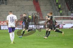 2.BL; FC Ingolstadt 04 - Erzgebirge Aue; Siegtreffer 3:2 Tor Jubel Treffer eingewechselter Andreas Poulsen (2, FCI) mit Christian Gebauer (22, FCI) Rico Preißinger (6, FCI)