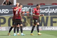 3.Liga - Saison 2022/2023 - FC Ingolstadt 04 -  SV Wehen Wiesbaden - Der 1:0 Führungstreffer durch Tobias Bech (Nr.11 - FCI) - Jubel - Patrick Schmidt (Nr.9 - FCI) - Pascal Testroet (Nr.37 - FCI) - Foto: Meyer Jürgen