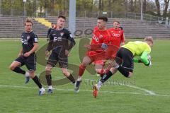 Bayernliga Süd - Saison 2021/2022 - FC Ingolstadt 04 II - TürkAugsburg - Senger Michael (#21 FCI) - Leon Musial Torwart Augsburg - Foto: Meyer Jürgen