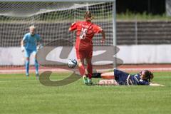 DFB - Pokal Frauen 1. Runde - Saison 2023/2024 - FC Ingolstadt 04 - FC Carl Zeiss Jena - Sarah Schauer (Nr.18 - FCI Frauen) - Janning Jasmin Torwart Jena - Ter Horst Jette blau Jena - Foto: Meyer Jürgen