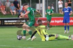 Bezirksliga - Saison 2023/2024 - SV Manching  - SV Lerchenau - Sebastian Graßl (Nr.10 - SV Manching) - Matthias Angermeir Torwart Lerchenau - Foto: Meyer Jürgen