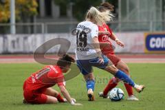 2. Fußball-Liga - Frauen - Saison 2023/2024 - FC Ingolstadt 04 - SC Sand - Paula Vidovic (Nr.11 - FCI Frauen) - #Loving Emma weiss Sand - Anna-Lena Härtl (Nr.4 - FCI Frauen) - Foto: Meyer Jürgen