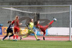 DFB - Pokal Frauen 1. Runde - Saison 2023/2024 - FC Ingolstadt 04 - FC Carl Zeiss Jena - Torwart Anna-Lena  Daum (Nr.22 - FCI Frauen) - Samantha Stiglmeier (Nr.12 - FCI Frauen) rettet auf der Linie - Leni Fohrer (Nr.15 - FCI Frauen) - Heuschel Anja blau J