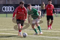 2024_2_17 - Saison 2023/24 - AUDI-Schanzer Amateur Cup - FC Gerolfing - TV 1861 Ingolstadt - Halbfinale 2 - Thomas Schäffer rot 1861 Ing. - Florian Uslar grün Gerolfing - Foto: Meyer Jürgen