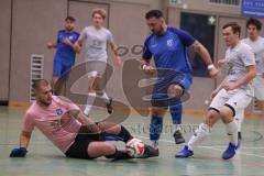 Hallenturnier Ingolstadt Nord - Saison 2024/25 - SV Pulling - SV Oberstimm - David Badrow Torwart Pulling  - Giovanni Russo blau Oberstimm - Foto: Meyer Jürgen