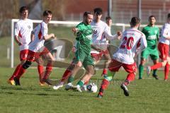 Bezirksliga - Saison 2023/24 - TSV Gaimersheim - FC Schwabing München - Thomas Schreiner (Nr.27 - Gaimersheim) - Marvin Muzhaqui weissmitte Schwabing - Jonas Jehle #20 Schwabing - Foto: Meyer Jürgen