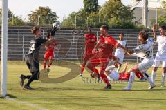 Bayernliga Süd - Saison 2022/2023 - FC Ingolstadt 04 -  TSV Dachau - Groß Niclas weiss Dachau #31 - Gashi Egson (Nr.9 - Fc Ingolstadt 04 II) - Jakob Marco Torwart Dachau - Foto: Meyer Jürgen