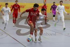 Lotto Bayern Hallencup - Lindenkreuzhalle Saison 2024/25 - FC Penzberg - Türk SV Ingolstadt - Daniel Drotleff rot Türk Ing - Murat Ersoy  weiss Penzberg - Foto: Meyer Jürgen