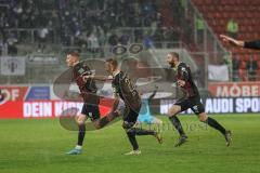 2.BL; FC Ingolstadt 04 - Erzgebirge Aue; Siegtreffer 3:2 Tor Jubel Treffer eingewechselter Andreas Poulsen (2, FCI) mit Christian Gebauer (22, FCI) Rico Preißinger (6, FCI)