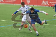 AUDI - Schanzer Amateur Cup - Halbfinale 1 - Saison 2024/25 - FC Mindelstetten - SV Menning - Moritz Liedl weiss Mindelstetten - Noah Kamenjasevic blau Menning - Foto: Meyer Jürgen