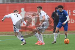 AUDI - Schanzer Amateur Cup - Halbfinale 1 - Saison 2024/25 - FC Mindelstetten - SV Menning - Jonas Schoberer #4 Mindelstetten - Alessandro Nikolaidis blau Menning - Stefan Liebler weiss Mindelstetten - Foto: Meyer Jürgen