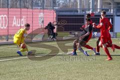 A - Junioren Bundesliga Süd/Südwest -  Saison 2021/2022 - FC Ingolstadt 04 - FC Bayern München - Wenig Marcel #8 schwarz München mit einer Torchance - Bock Julian Torwart (#33 FCI) - Nduka Donald (#4 FCI) - Foto: Meyer Jürgen