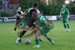 Bezirksliga - Saison 2023/2024 - SV Manching  - VFB Eichstätt II - Daniel Spieß (Nr.22 - SV Manching) - Herger Yannis schwarz Eichstätt - Daniel Schweiger (Nr.11 - SV Manching) - Foto: Meyer Jürgen