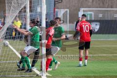 2024_2_17 - Saison 2023/24 - AUDI-Schanzer Amateur Cup - FC Gerolfing - TV 1861 Ingolstadt - Halbfinale 2 -  Der 0:2 Führungstreffer durch - Niklas Nissl grün Gerolfing - jubel - Armin Dacic Torwart 1861 Ing. - Foto: Meyer Jürgen