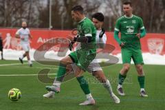 AUDI - Schanzer Amateurcup - Finale -  2026  - SV Hundszell - SV Denkendorf - Jonas Löffler grün Denkendorf - Johannes Rindlbacher weiss Hundszell - Foto: Meyer Jürgen