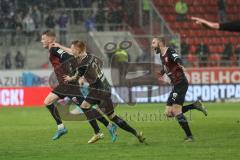 2.BL; FC Ingolstadt 04 - Erzgebirge Aue; Siegtreffer 3:2 Tor Jubel Treffer eingewechselter Andreas Poulsen (2, FCI) mit Christian Gebauer (22, FCI) Rico Preißinger (6, FCI)