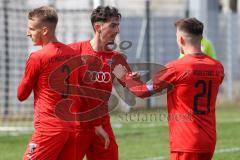 Bayernliga Süd - Saison 2021/2022 - FC Ingolstadt 04 II - TürkAugsburg - Der 2:0 Führungstreffer durch Domislic Renato (#17 FCI) rot - jubel - Brunner Jonas (#3 FCI) - Senger Michael (#21 FCI) - Foto: Meyer Jürgen