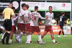 Toto Pokal; TSV Landsberg - FC Ingolstadt 04; Elfmeter Julian Kügel (29, FCI) trifft zum Tor Jubel Treffer 4:7 Max Besuschkow (17, FCI) Emre Gül (5, FCI) Max Plath (14 FCI) Marcel Costly (22, FCI) Gustav Christensen (24, FCI)
