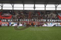 3.Liga - Saison 2022/2023 - FC Ingolstadt 04 -  - FC Freiburg II - Die Mannschaft bei den Fans - Enttäuscht - Spruchband - Choreo - Fans - Banner - Foto: Meyer Jürgen