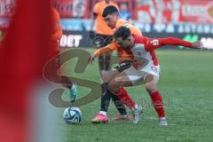 2024_1_20 - 3. Liga - Saison 2023/24 - HallescherFC - FC Ingolstadt 04 -  - Felix Keidel (Nr.43 - FC Ingolstadt 04) - Besar Halimi (Nr.23 - HallescherFC ) - Foto: Meyer Jürgen