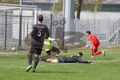 Bayernliga Süd - Saison 2021/2022 - FC Ingolstadt 04 II - TürkAugsburg - Der 2:0 Führungstreffer durch Domislic Renato (#17 FCI) rot - jubel - Leon Musial Torwart Augsburg - Foto: Meyer Jürgen