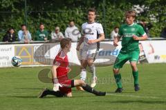 Relegation - Bezirksliga - Saison 2024/25 - FC Gerolfing - Tus Raubling - Lukas Achhammer (Nr.9 - FC Gerolfing) mit einer Torchance - Sebastian Pichler weiss Raublin - Maximilian Wunderlich Torwart RaublingFoto: Meyer Jürgen
