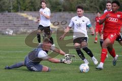 Bayernliga Nord - Saison 2023/2024 - FC Ingolstadt 04 - FC Coburg - David Udogu rot FCI - Luis Krempel Torwart Coburg - Foto: Meyer Jürgen