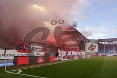 3. Liga - Saison 2025/26 - SV Wehen/Wiesbaden - FC Ingolstadt 04  - Choreo - Bengalos - Feuer - Fankurve - XXXXX - Foto: Meyer Jürgen