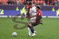 3.Liga - Saison 2022/2023 - FC Ingolstadt 04 -  SV Meppen - Der 3:1 Führungstreffer durch Jalen Hawkins (Nr.20 - FCI) - Yannick Osee (Nr.4 - SV Meppen) - jubel - Foto: Meyer Jürgen