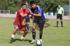 Testspiel - Bezirksliga - Saison 2025/26 - FC Fatih Ingolstadt - TSV Burgheim - Aaron Toski rot Fatih - Nick Vogel blau Burgheim  - Foto: Meyer Jürgen