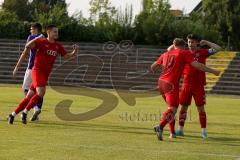 Bayernliga Süd - Saison 2021/2022 - FC Ingolstadt 04 II - Schwaben Augsburg -  1:0 Treffer durch Senger Michael (#21 FCI) - jubel - Meikis Fabio (#19 FCI) - Gashi Egson (#7 FCI)  - Foto: Meyer Jürgen