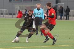 AUDI - Schanzer Amateurcup 2023 - Vorrunde - Türk SV Ingolstadt - SV 66 Pondorf - Ibrahim Sahin schwarz Türk SV - Kilian Brickl rot Pondorf #4 - Foto: Meyer Jürgen