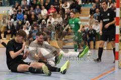 2024_1_6 - Saison 2023/24 - Lotto - Bayern Hallen Cup - Lindenkreuzhalle  - Vorrunde - SG Freising - SV Manching  -  Marco Grgic Torwart Freising hält einen Schuss von - Pedro Da Silva Wiedl - Foto: Meyer Jürgen