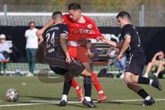 Bayernliga Süd - Saison 2022/2023 - FC Ingolstadt 04 -  TSV 1882 Landsberg - Gashi Egson (Nr.9 - Fc Ingolstadt 04 II) - Holdenrieder Maximilian rechts Landsberg - Benede Aquayo #24 Landsberg - Foto: Meyer Jürgen