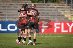 DFB—Pokal 1. Hauptrunde -  Saison 2026/27  - FC Ingolstadt 04 Frauen - 1. FSV Mainz 05 - Der 1:0 Führungstreffer durch Stefanie Reischmann (Nr.24 - FCI Frauen) - jubel - Jenny Beyer (Nr.8 - FCI Frauen) - Teresa Fritzberg (Nr.26 - FCI Frauen) Foto: Meyer J