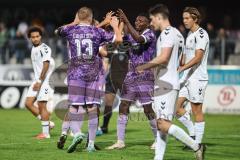 Toto-Pokal; SV Wacker Burghausen - FC Ingolstadt 04; Emre Gül (5, FCI) Tor Jubel Treffer 0:4 mit Lars Lokotsch (13, FCI) Obed Ugondu (17, FCI) Müller, Noah (25 SVWB)