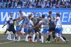 3. Liga; FC Hansa Rostock - FC Ingolstadt 04; Gedränge vor dem Tor Torwart Uphoff Benjamin (1 HR) Pfanne Franz (23 HR) Ryan Malone (16, FCI) Sebastian Grönning (11, FCI) David Kopacz (29, FCI) Dietze Benno (42 HR)