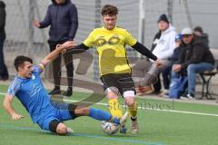 2024_2_17 - Saison 2023/24 - AUDI-Schanzer Amateur Cup - SV Hundszell - FC Hitzhofen/Oberzell  - Halbfinale 1 - Dominic Filser gelb Hitzhofen - Luca Kammerer
 blau Hundszell - Foto: Meyer Jürgen