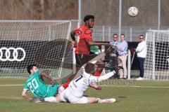 Bayernliga Nord - Saison 2023/24 - FC Ingolstadt 04 II - TSV Neudrossenfeld - Michael Udebuluzor (Nr.11 - FCI) - Gareis Daniel links Neudrossenfeld - Grüner Tobias Torwart Neudrossenfeld - Foto: Meyer Jürgen